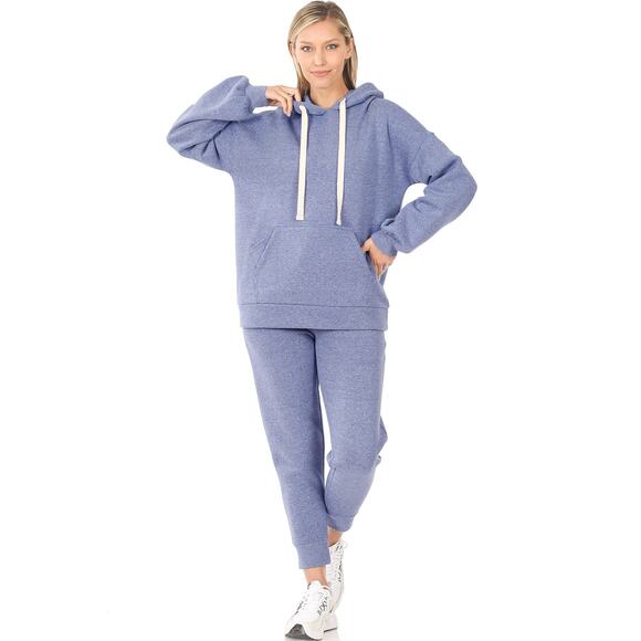 Melange Velboa hoodie & jogger Pants set (Mid-Navy)- Small - Picture 1 of 5